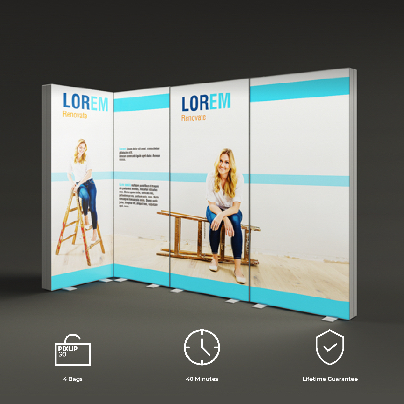 PIXLIP GO 3 x 1 Stand – Two Side PIXLIP GO 3 x 1 Stand – Two Side